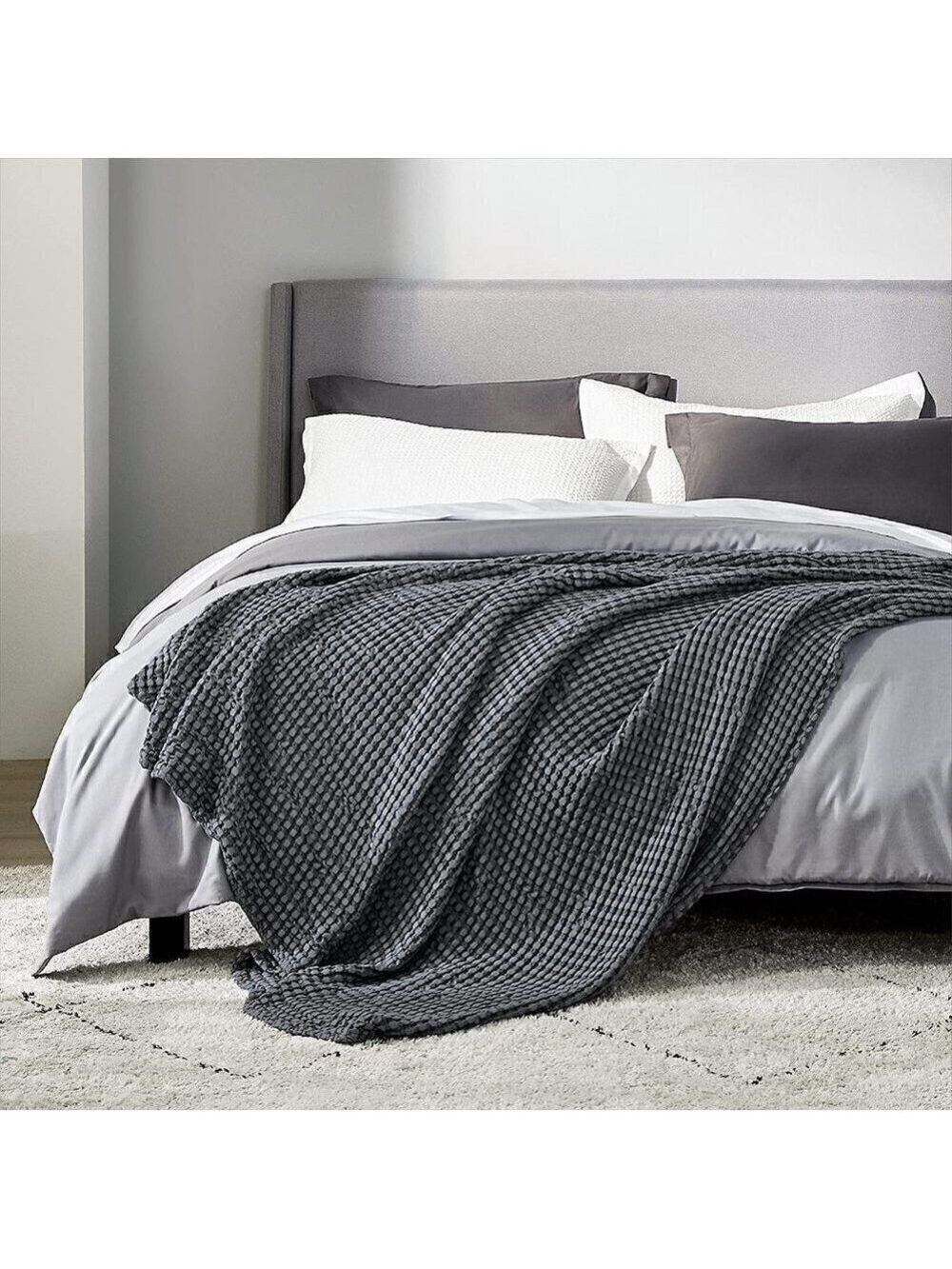 Cotton Waffle Weave Bamboo Blanket King Size Gray Soft Lightweight Bed Blanket
